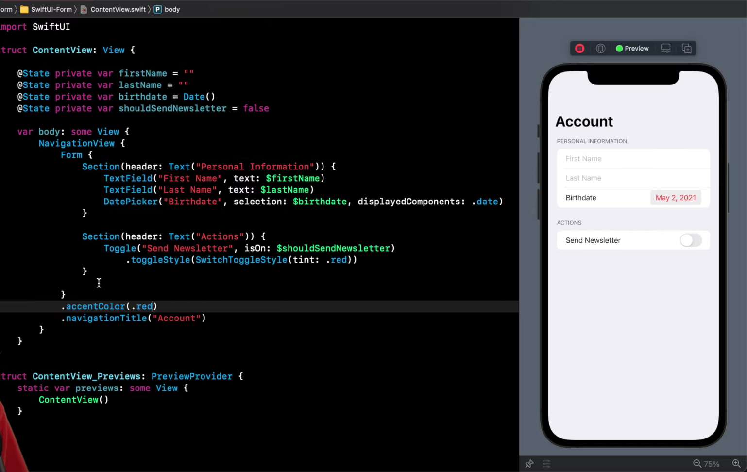 Example of swiftui form